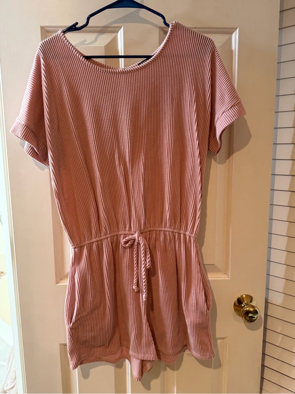 HEIMISH USA Ribbed Short Sleeve Romper in Blush Pink